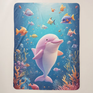 Couverture Sherpa Dauphin joueur parmi des poissons tropicaux coloré