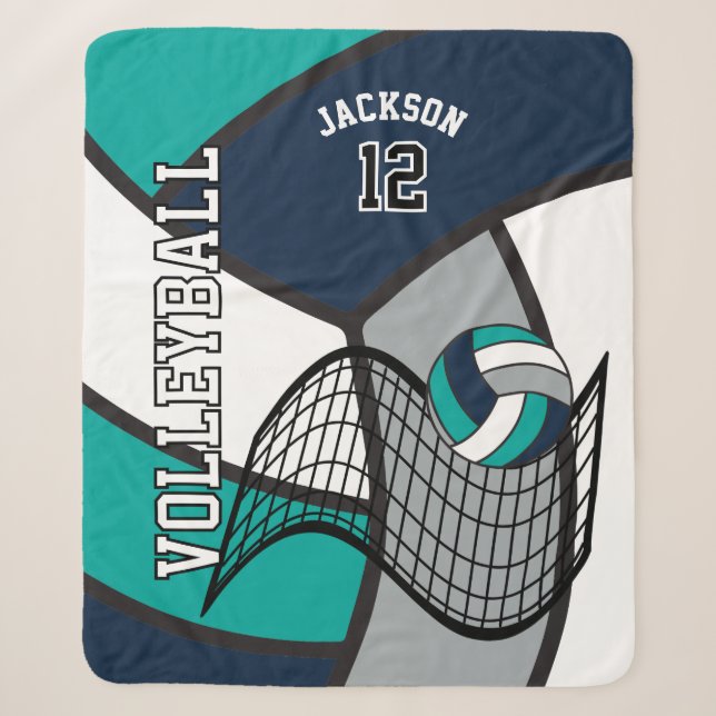Couverture Sherpa 🏐 de volley-ball en bleu, Turquoise, gris et blan (Devant)