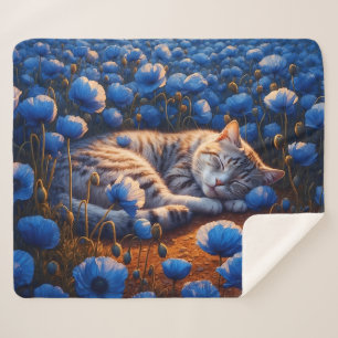Couverture Sherpa Décor chatte rêve fleurs de champ animal belle