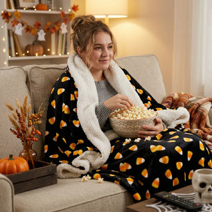 Couverture Sherpa Décor d'Halloween de maïs de bonbons