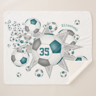 Couverture Sherpa décoration turquoise de sports gris ballon de foot