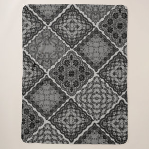 Couverture Sherpa Découpe en dentelle gothique noire et grise Faux