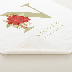 Couverture Sherpa Délicat Poinsettias N initial Noël fille cadeau ca