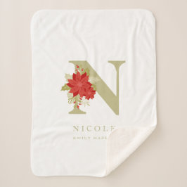 Couverture Sherpa Délicat Poinsettias N initial Noël fille cadeau ca