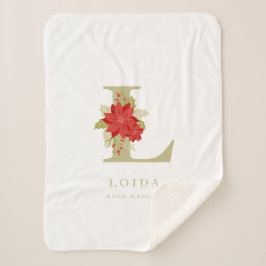 Couverture Sherpa Delicate Poinsettias L Initial Christmas Girl Gift
