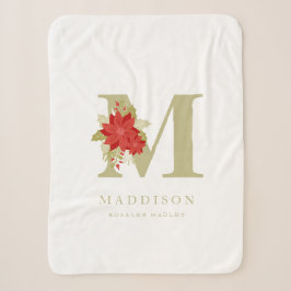 Couverture Sherpa Delicate Poinsettias M Initial Christmas Girl Gift