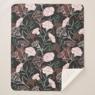 Couverture Sherpa Délicates oeillets roses avec fleurs Feuilles vert