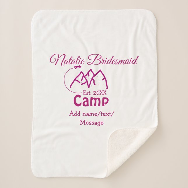 Couverture Sherpa Demoiselle d'honneur de camp rose ajouter nom date (Devant)