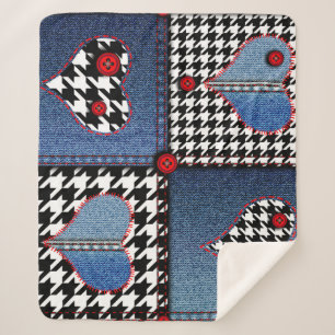 Couverture Sherpa Denim Patchwork : Motif en tissu transparent