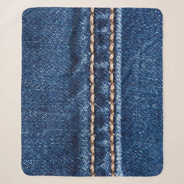 Couverture Sherpa Dénim piqué : texture du jean closeup. (Devant)