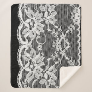 Couverture Sherpa Dentelle florale blanche : arrière - plan noire.