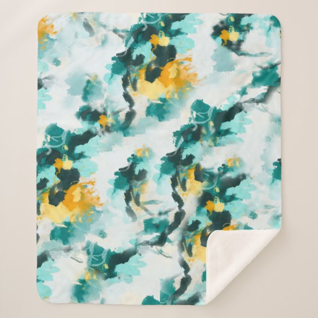 Couverture Sherpa Design Abstrait moderne Turquoise et Jaune peint (Devant)