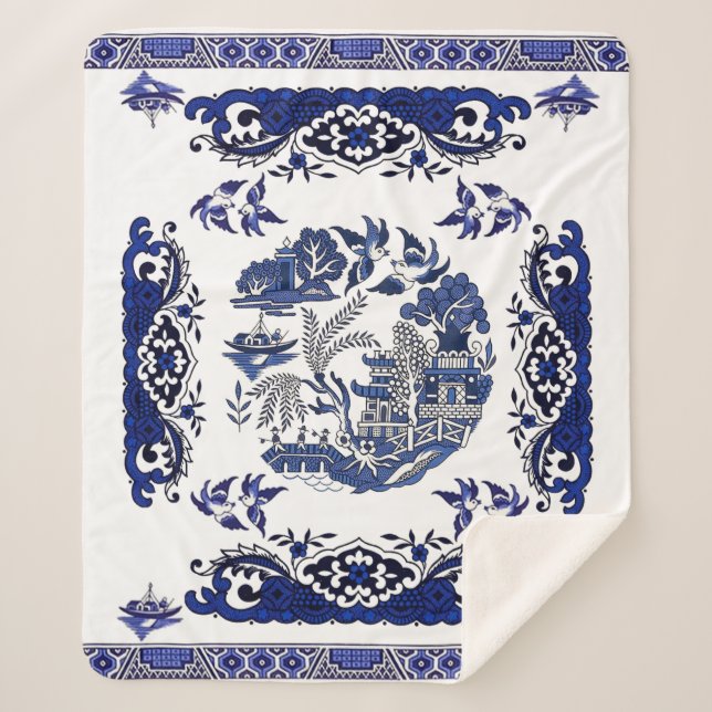 Couverture Sherpa Design classique de saule bleu (Devant)