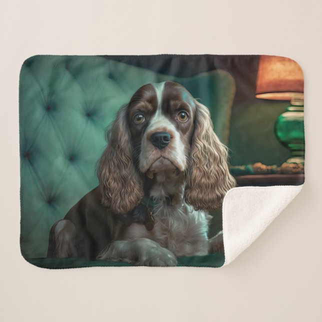 Couverture Sherpa Design de portrait classique de Cocker Spaniel élé (Devant (Horizontal))