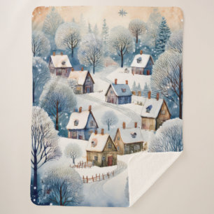 Couverture Sherpa Design de scène du village d'hiver