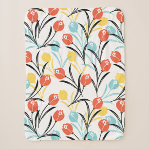 Couverture Sherpa Design floral Motif de Tulipe en blanc