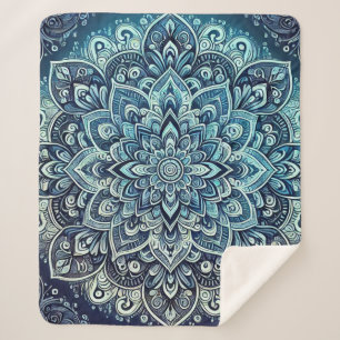Couverture Sherpa Design Mandala dégradé bleu