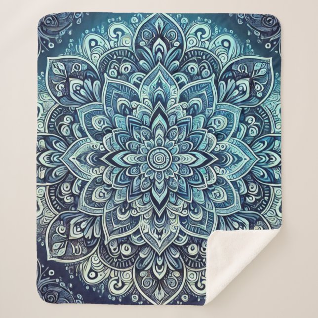 Couverture Sherpa Design Mandala dégradé bleu (Devant)