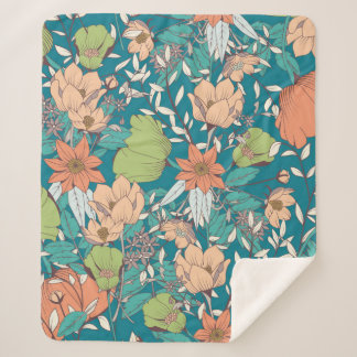 Couverture Sherpa Design motif sans couture avec fleurs dessinées à 