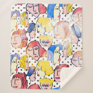 Couverture Sherpa Dessin à main Abstraite femme visage dessin anim