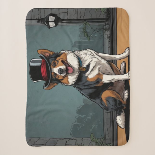 Couverture Sherpa Dessin chien berger australien dans une rue (Devant)