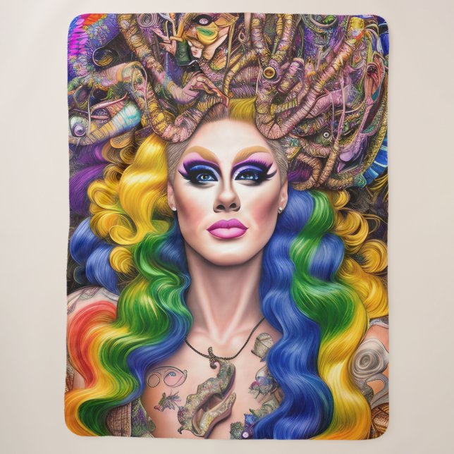 Couverture Sherpa Dessin de la reine arc-en-ciel brillant (Devant)