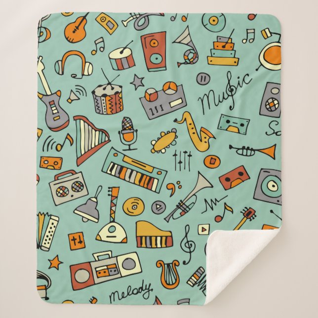 Couverture Sherpa Dessin d'instruments de musique, motif transparent (Devant)