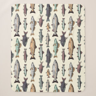 Couverture Sherpa Dessins de poisson vintages, motif sans soudure.