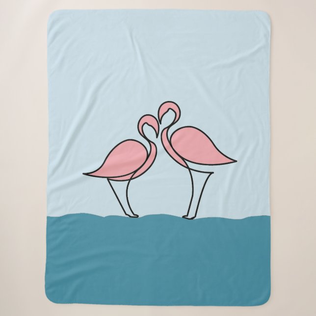 Couverture Sherpa Deux Flamants roses roses sur l'eau Grande (Devant)