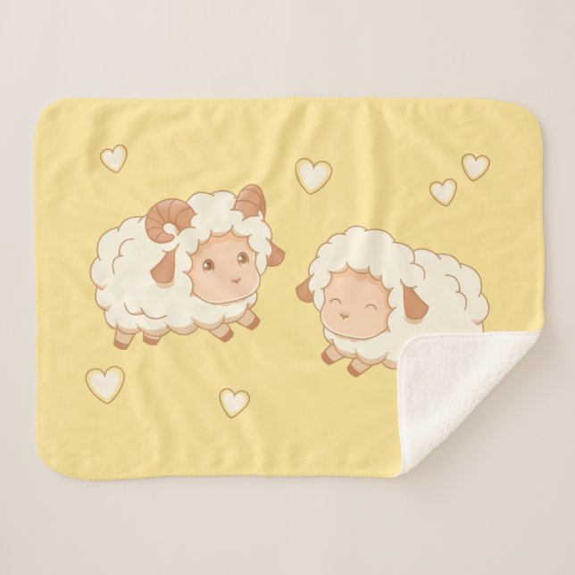 Couverture Sherpa Deux mignons petits moutons sur jaune (Devant (Horizontal))