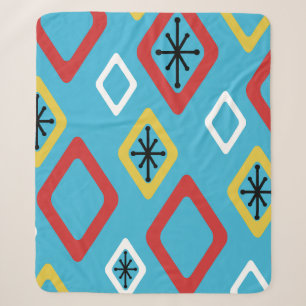 Couverture Sherpa Diamants du milieu du siècle Bleu Rouge Jaune