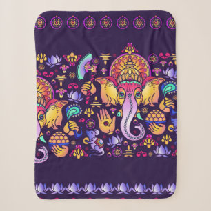 Couverture Sherpa Dieu hindou Ganesha et symboles indiens en bande