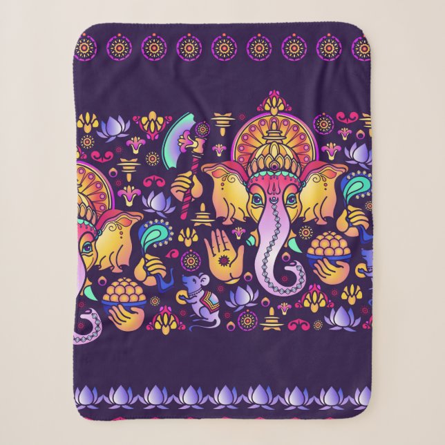 Couverture Sherpa Dieu hindou Ganesha et symboles indiens en bande (Devant)