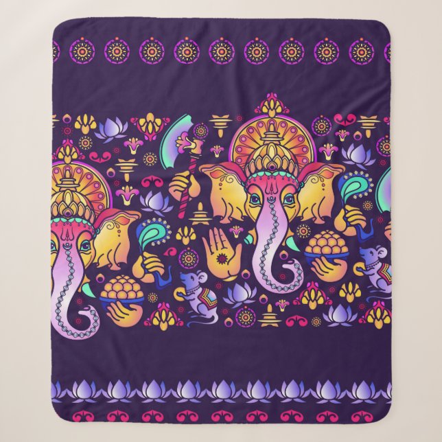 Couverture Sherpa Dieu hindou Ganesha et symboles indiens en bande (Devant)
