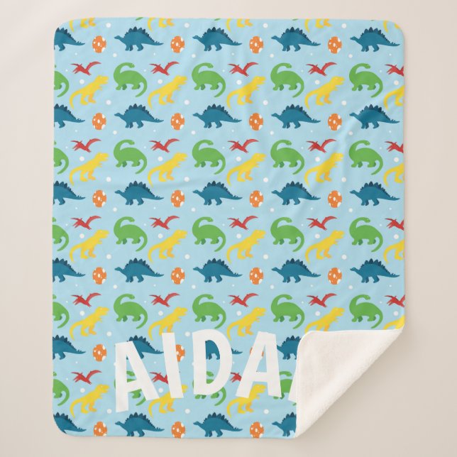 Couverture Sherpa Dino Fun Kids Rouge Jaune Vert Bleu Sherpa Blanche (Devant)