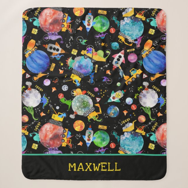 Couverture Sherpa Dinosaur Construction Crew Space Kids Personnalisé (Devant)