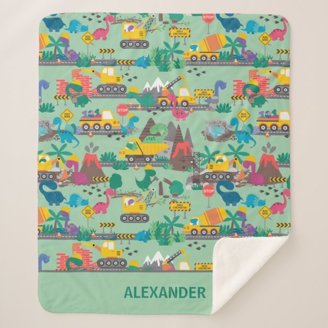 Couverture Sherpa Dinosaur enfants de construction personnalisée (Devant)