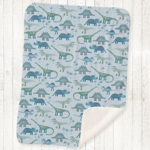 Couverture Sherpa Dinosaur Motif bleu