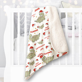 Couverture Sherpa Dinosaure de Noël Santasaurus Nom bébé