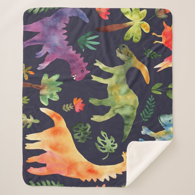 Couverture Sherpa Dinosaures floraux : Aquarelle (Devant)