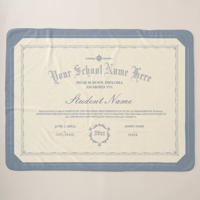 Couverture Sherpa Diplôme personnalisé traditionnel bleu doux (Devant (Horizontal))