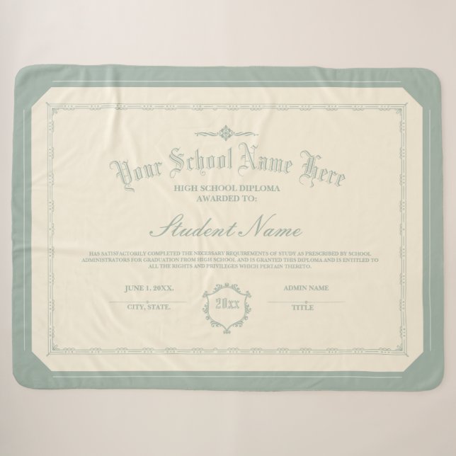 Couverture Sherpa Diplôme personnalisé traditionnel Vert doux (Devant (Horizontal))