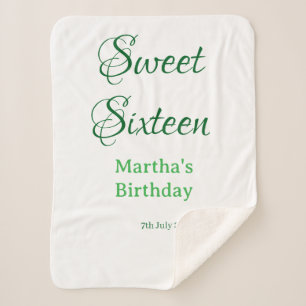 Couverture Sherpa Douce Seize vert nom date calligraphie boho ret