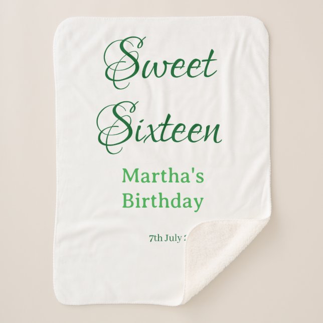 Couverture Sherpa Douce Seize vert nom date calligraphie boho ret (Devant)