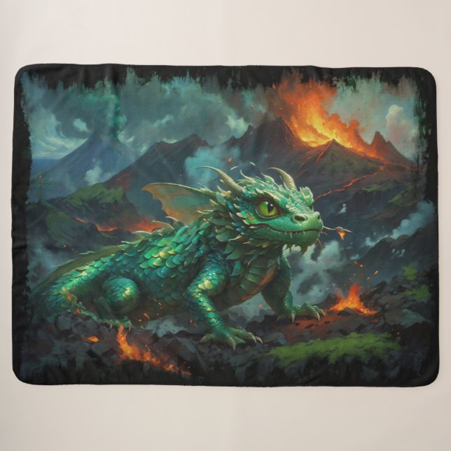 Couverture Sherpa Dragon hawaïen se réchauffant sur la lave (Devant (Horizontal))