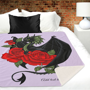 Couverture Sherpa Dragon Noir Mystique Roses Rouges Lavande Gothique