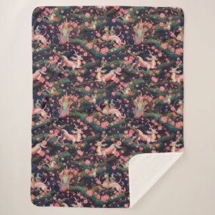 Couverture Sherpa Dragons roses et fleurs de cerisiers