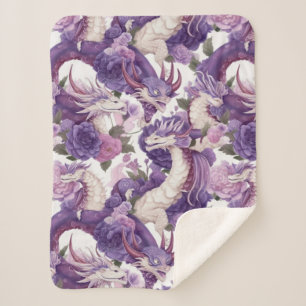Couverture Sherpa Dragons violets et blancs et Roses