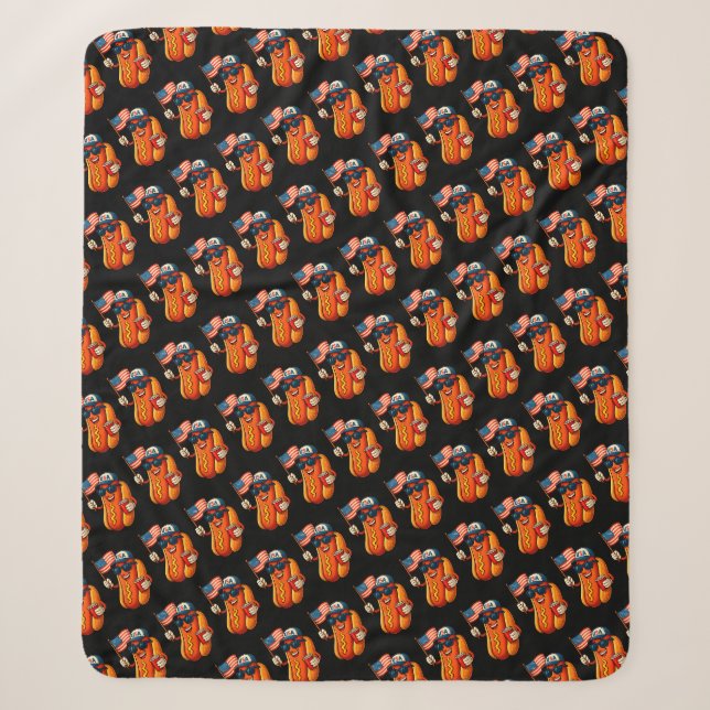 Couverture Sherpa Drapeau 4 juillet Hotdog Funny Patriotique USA (Devant)