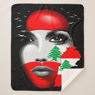 Couverture Sherpa Drapeau et carte du Liban sur le visage de la fill